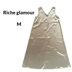 Richeglamour M ロングワンピース ベージュ ノースリーブ 光沢感