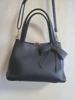 リボン付き 黒ショルダーバッグ 2WAY