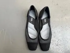 ZARA メッシュ ブラック フラットシューズ