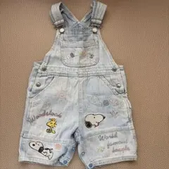 スヌーピー刺繍デニムオーバーオール