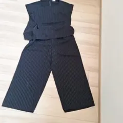 PLST ストライプ ノースリーブ パンツセットアップ 黒
