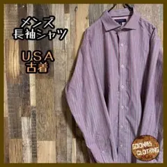 メンズ 長袖 シャツ ストライプ パープル カジュアル L USA古着 90s