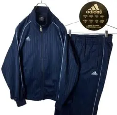 adidasネイビーストライプジャージセットアップ刺繍ロゴゆったりサイズ