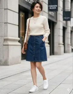 【美品】フロントボタン デニムミニスカート（Aライン）のサムネイル