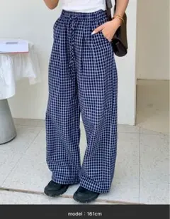 everycoco チェック柄タックイージーワイドパンツ