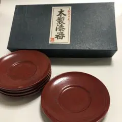 【新品・未使用】会津漆器 会津塗 茶托5点セット 牡丹彫　栃天然木