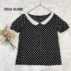スローブイエナ ドット 水玉 ブラウス 黒 レース襟 半袖 コットン 上品