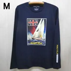 NAUTICA ノーティカ グラフィック ヨット柄 長袖Tシャツ M ネイビー