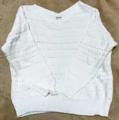 GLOBAL WORK　ウォッシャブル　オープンワークボーダープルオーバーニット