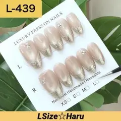 【L-439】シアーベージュピンクマグネットグラデーションネイルチップ［L］