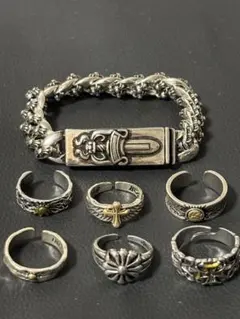 メキシカンジュエリーシルバーリングセットy2kヴィンテージ指輪アクセサリークロス