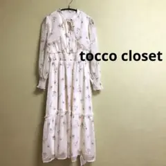 りぼん付きヨークフレアフラワープリントシャーリングワンピース　トッコクローゼット