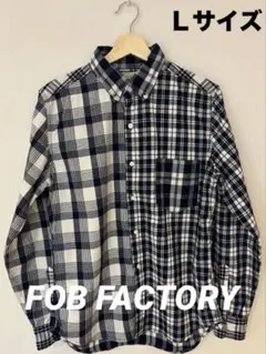 クレジーパターンチェック柄長袖シャツ ネイビー/ホワイト　Ｌサイズ