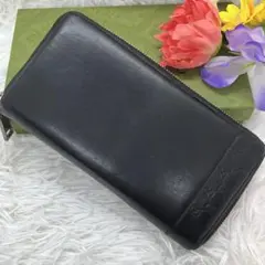 最高峰✨グッチ 長財布 ラウンドファスナー レザー GG マイクロシマ ブラック