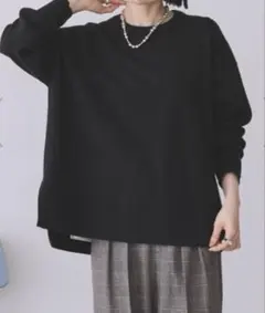 新品アメリカンホリック　バイパチサイドスリットニットプルオーバー◆ブラック　M