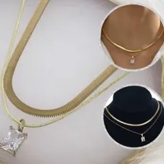 ステンレス 2連ネックレス ゴールド 2点セット 刻印あり スネークチェーン