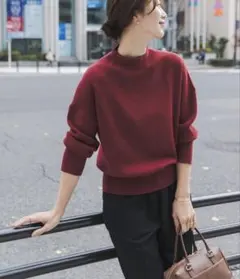 『蓄熱/洗濯可』ボトルネックKNITプルオーバー　レッド