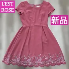 ❣️レストローズ❣️刺繍入りピンク半袖ひざ丈ワンピース