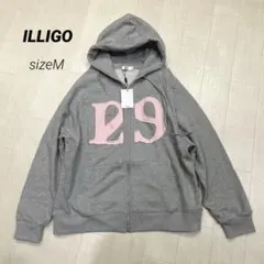 未使用 ILLIGO 韓国 129 LOGO グレー フード付きパーカー M