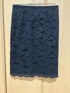 グリーンレーベル　ネイビー レース タイトスカート ひざ丈