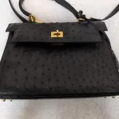 極美品✨オーストリッチ ハンドバッグ カデナ 南京錠 ゴールド金具