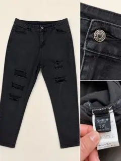 SHEIN ブラックデニム ダメージジーンズ 2XL ストレッチ スキニー