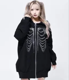 REFLEM レフレム BONEラインストーンZIPパーカー ロングパーカー 黒のサムネイル