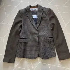 ZARA BASIC エルボーパッチ付 チェック柄テーラードジャケット XS