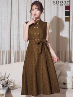 ブラウン ドット柄 ノースリーブドレス　6号　キャバドレス　sugar シュガー