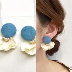 新作☆デニム×花びらピアスorイヤリングハンドメイド