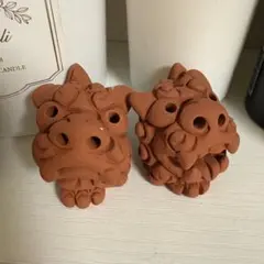 一点物/新作】楽シーサーペア 向日葵 夏 陶芸 守り神 ハンドメイド