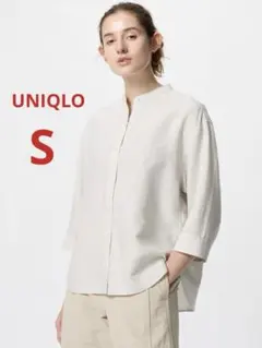 ユニクロ UNIQLO リネンブレンドバンドカラーシャツ ストライプ S