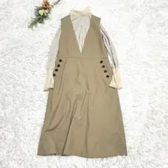 バナナリパブリック　ジャンパースカート　ノースリーブ　ベージュ　後ろジップ　4