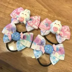 うさぎちゃん、キャンディ　ピンク、ブルー系　カラフルリボンヘアゴム