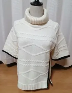 Maturita ケーブル&リブ編み ドロップショルダー風ニット 白 美品