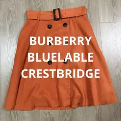 BURBERRY BLUELABELオレンジ膝丈フレアスカートM バーバリー
