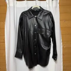ZARA ブラック レザーシャツジャケット EUR L