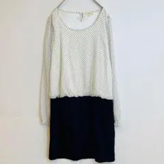 【ハッシュアッシュ】ドッキングワンピース　ドット柄　水玉模様　ひざ丈　M