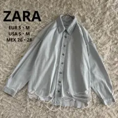 ザラ　ZARA デニムジャケット　デニムシャツ　オーバーサイズ　ダメージ加工　S