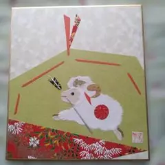 和紙ちぎり絵 羊の立体オブジェ
