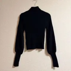 【EMODA】肩ジップ バルーンスリーブ タートルニット ブラック