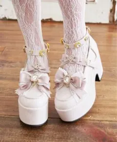 LIZLISA ハートビジュープラットフォームローファー　ピンク　厚底シューズ