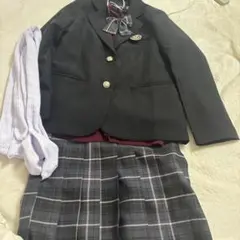 セットアップ 黒ジャケット グレー系チェックスカート
