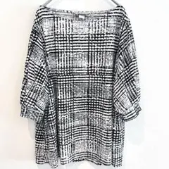 H＆M【XL】ホワイトブラック チェック柄 七分袖 トップス 海外古着 春夏