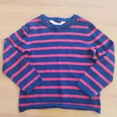 H&M ネイビーと赤のストライプ 長袖カットソー 90cm