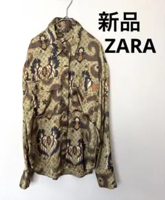 ZARA 総柄 長袖シャツ ペイズリー柄 カーキ　a