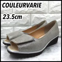 COULEURVARIE ラメ入り オープントゥパンプス シルバー 23.5cmのサムネイル
