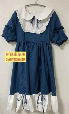 【新品未使用】ネイビー フリル付きドレス Lサイズ ロリータ ワンピース