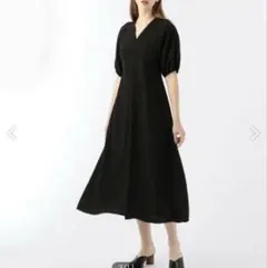 Ballsey ウズラクレープ パフスリーブワンピース ブラック　ボールジィ