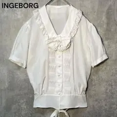 美シルエット☆INGEBORG レースフリル&リボン&ピンタック 半袖ブラウスのサムネイル